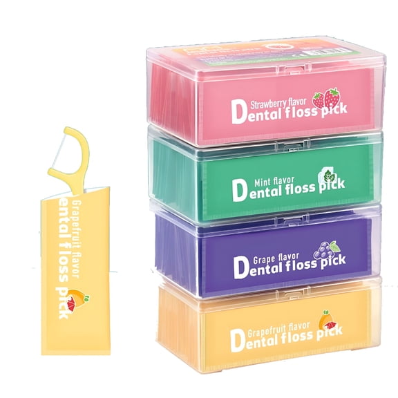 ACDANC Dental 30 Count Individually Wrapped Dental Floss Picks-4 Kinds of Fruit Flavor-Oral Care Flossers for Adults Kid