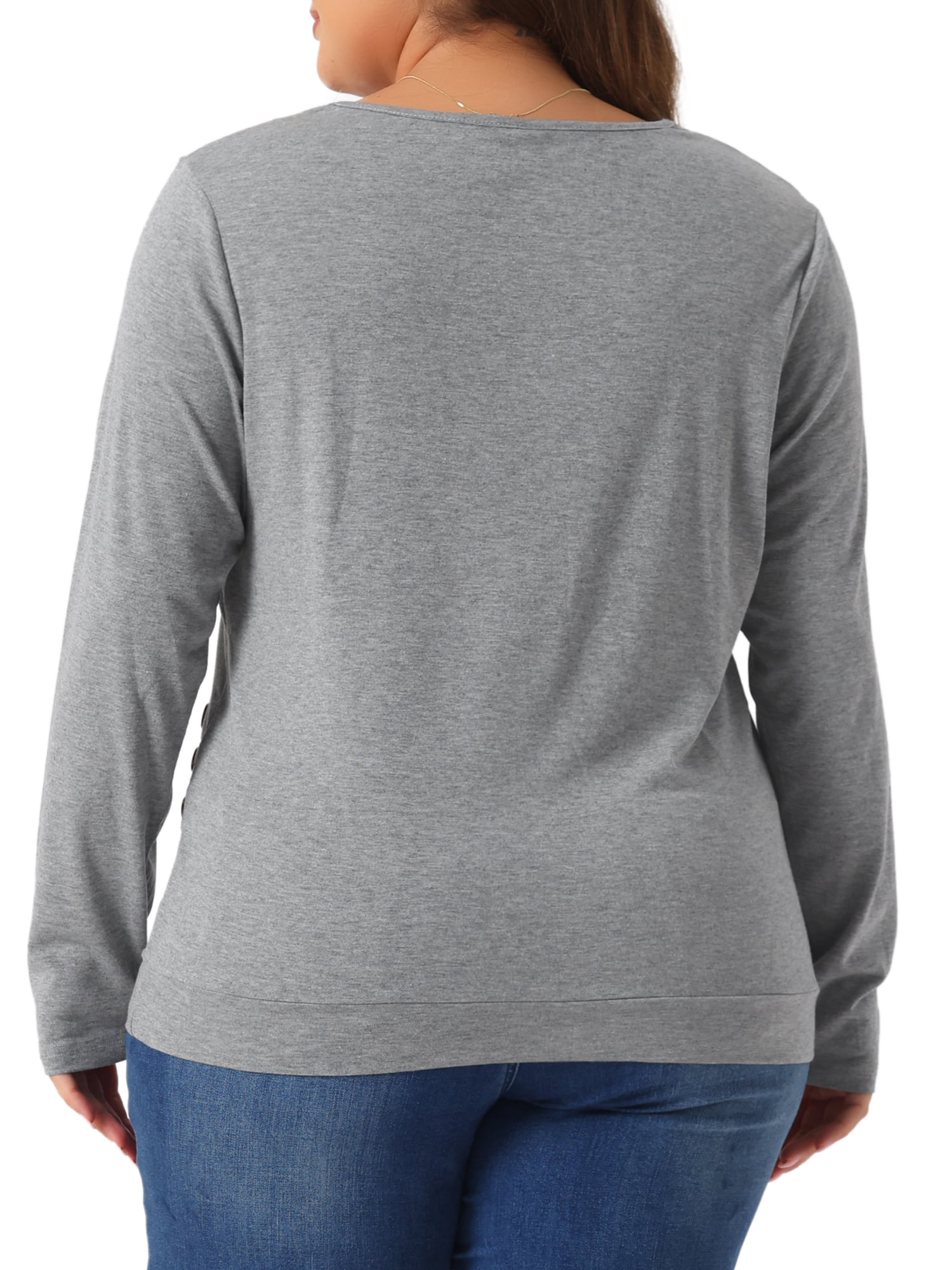 DARING DIVA Women's Plus Buttons Decor Ruched Casual Blouses 3X Grey