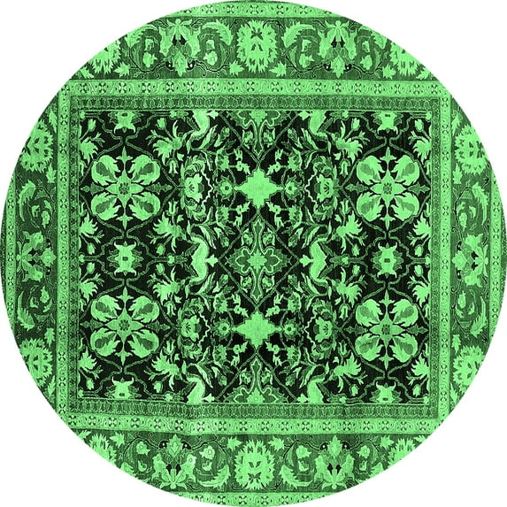 Ahgly Company Indoor Round Oriental Emerald Green Industrial Area Rugs, 7' Round