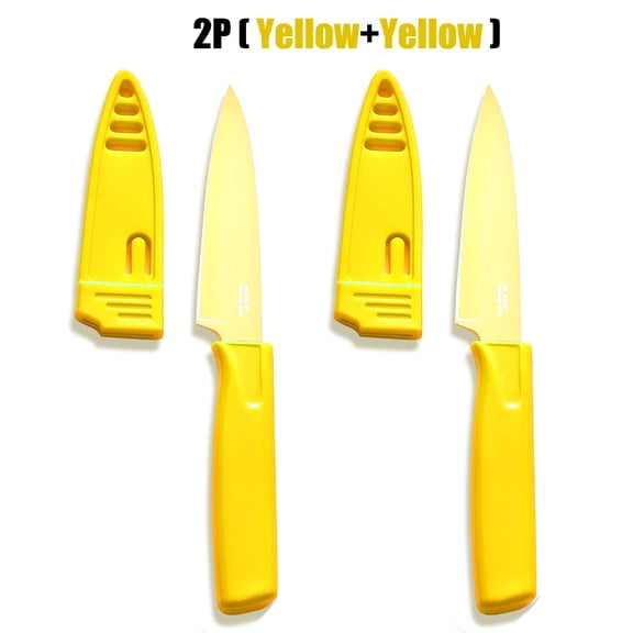 2 Pack Paring Knife with Safety Sheath, Fruit Knife with 4 inch Stainless Steel Blade, Nonstick Silicone Coated Knife for Kitchen, Fruits, and Vegetables (Yellow & Yellow)