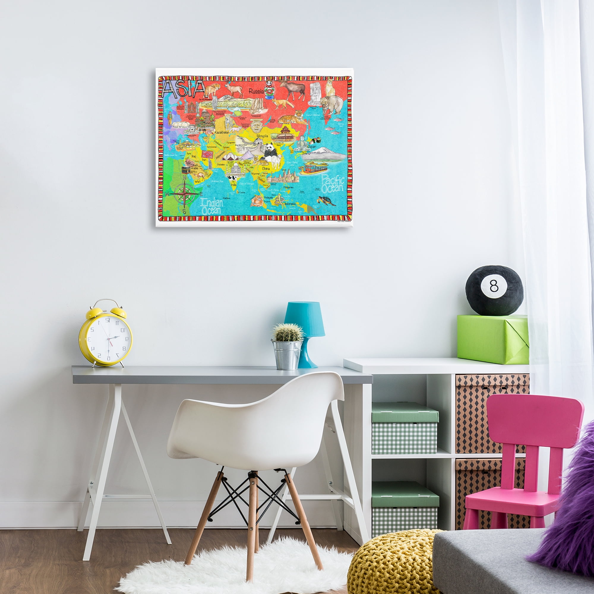 Stupell Industries Asian Animal Map Town & City Painting Gallery Wrapped Canvas Art Print Wall Art, 30 x 24
