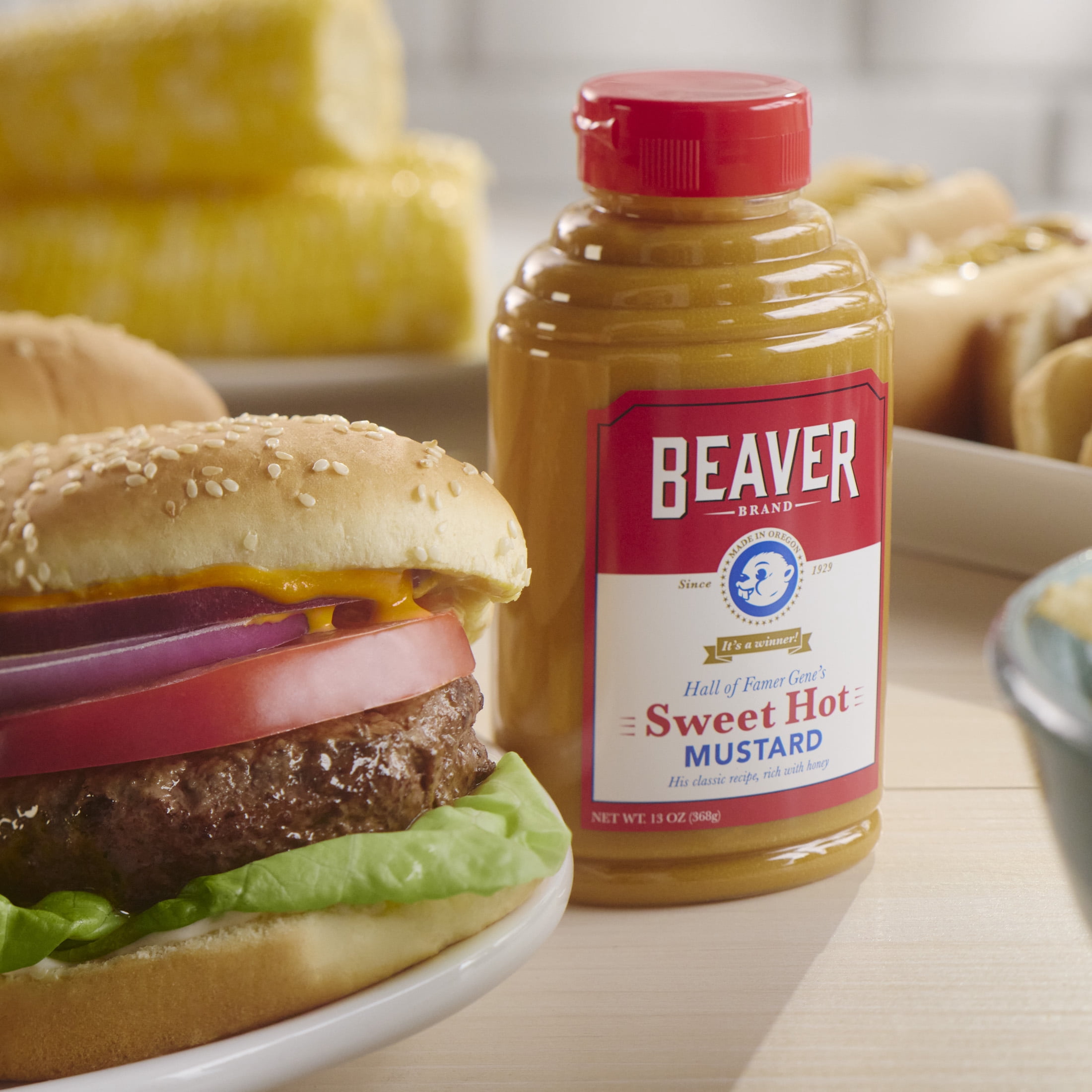 (4 pack) Beaver Brand Sweet Hot Mustard, 13 oz Bottle