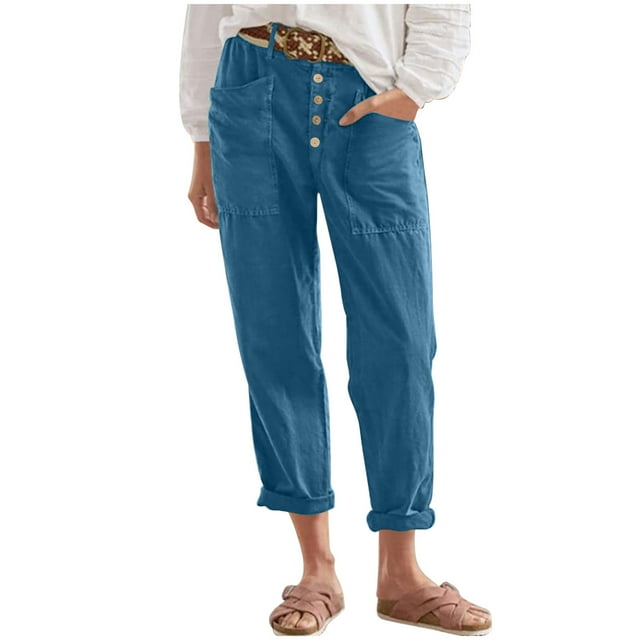 Abcnature Pantalon Ample Boutonné et en Lin Décontracté d'Été pour Femmes Pantalon en Lin pour Femmes