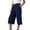 Navy, variant on Costeam Womens Pleated Capri Wide Leg Pants Single Button Zipper Fly Side Slip Pockets Mid Calf Length Tailored Lightweight Loose Cropped Casual Trousers