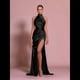 thumbnail image 5 of Vestido de Dama de con Cuello Halter y Abertura, Vestido de Fiesta de Satén, Vestido de Noche Formal de Sirena Plisado Negro M, 5 of 7