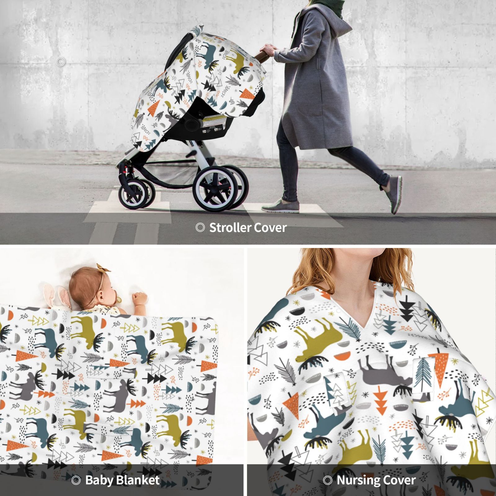 Car Seat Cover Baby - moose fores trees cartoon Breathable Infant Car Seat Cover for Baby Carseat, Lightweight Comfort Baby Essentials Must Haves Newborn Stuff for Girl Boy