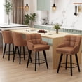 thumbnail image 5 of MultiHaven 26.2-Inch Bar Stools Set of 2,Swivel Counter Height Bar Stool with Plaid Back & Armrests,Solid Wood Legs PU Leather Kitchen Chairs for Bar,Cafe - Brown, 5 of 10