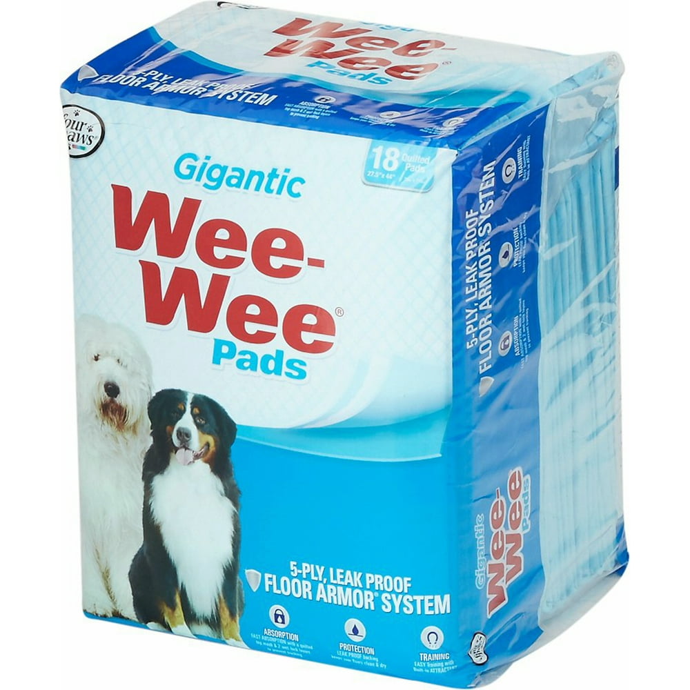 Four Paws Wee Wee Pads, Gigantic 27.5x44 Inch, 18 Count, 4 Pack