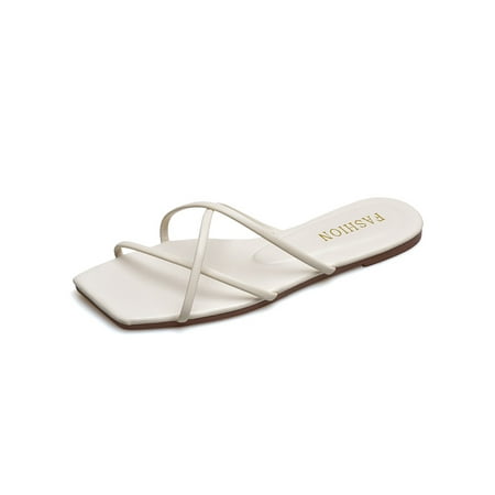

Lacyhop Women s Sandal Beach Slides Slip On Flat Sandals Indoor Outdoor Non-Slip Slippers Comfortable Summer Beige 4.5