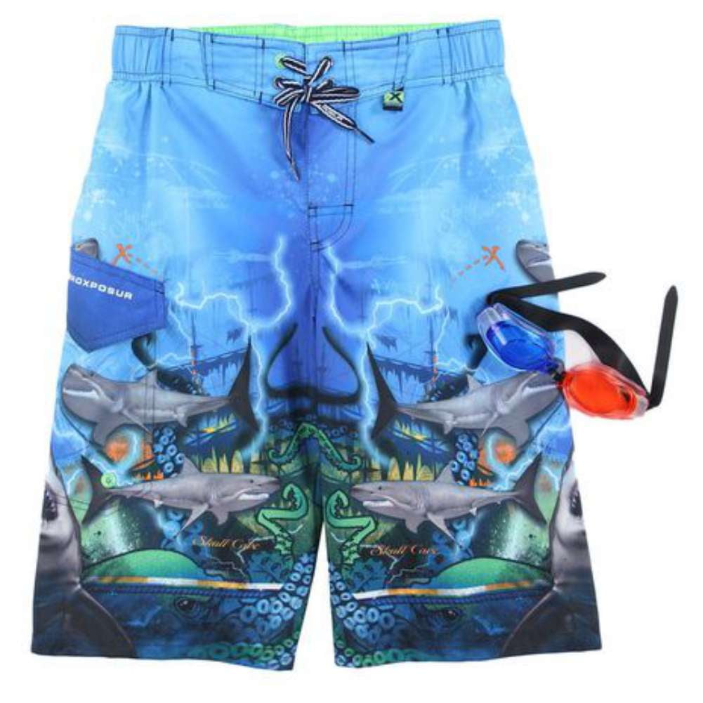 Zero Xposur Zero Xposur Boy Microfiber Blue Shark Board Shorts Swim