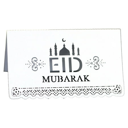 

100pcs Eid Mubarak Paper Postcard Ramadan Kareem Party for Seat Table Invitation Hollow Out Place Card Muslim Islamic Festival Decoration