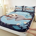 thumbnail image 3 of jejeloiu Cartoon Sloth Twin Sheet Sets,Retro Rustic Flower Twin Fitted Sheet,Gray Blue Flat Sheet For Girls Boys,Ultra Soft Home Decor,3-Piece, 3 of 7
