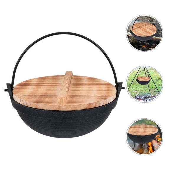 FELTECHELECTR 1 Set Black Cast Iron Cooking Pot with Lid for Camping and Family Gathering 11.8x7.9x2.6in