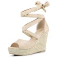thumbnail image 1 of BLISSFUL STEP Sandales Compensées à Plateforme Espadrilles à Lacets Unies pour Femmes, 1 of 7