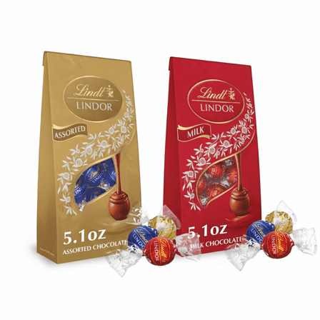 Lindt Lindor  Milk , &  Assorted - Chocolate Candy Truffles, 5.1 oz, Bag