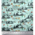 thumbnail image 1 of Soimoi Green Poly Georgette Fabric Humans,Sleigh & Mountains Holiday Decor Fabric Printed Yard 52 Inch Wide, 1 of 3