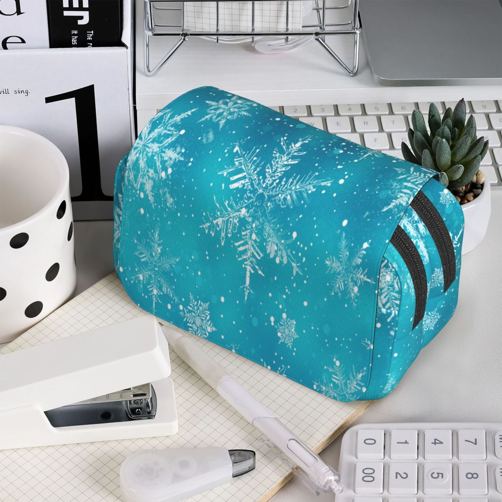 Rateoe Christmas Snow Pattern Double Clamshell Pen Case, Storage Organizer with Two Zipper Compartments– Holds Up to 50 Pencils & Pens