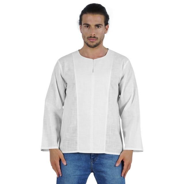 Atasi Kurta à Manches Longues pour Hommes en Coton Slub Uni à Col Rond Chemise Ethnique-7731