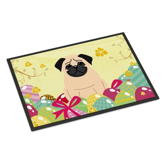 24 x 36 in. Easter Eggs Pug Fawn Indoor or Outdoor Mat