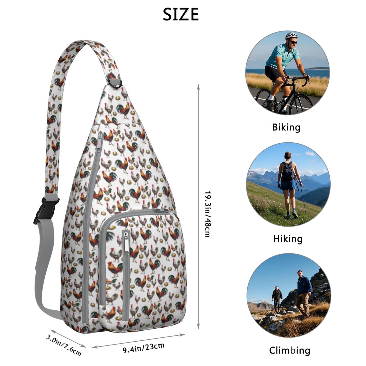 Farmhouse Chicken Print Canvas Sling Bag - Retro Rooster & Eggs Crossbody Shoulder Pack for Men/Women, Cute Farm-Themed Casual Daypack (Rustic Chick Coop Design, Lightweight & Durable)