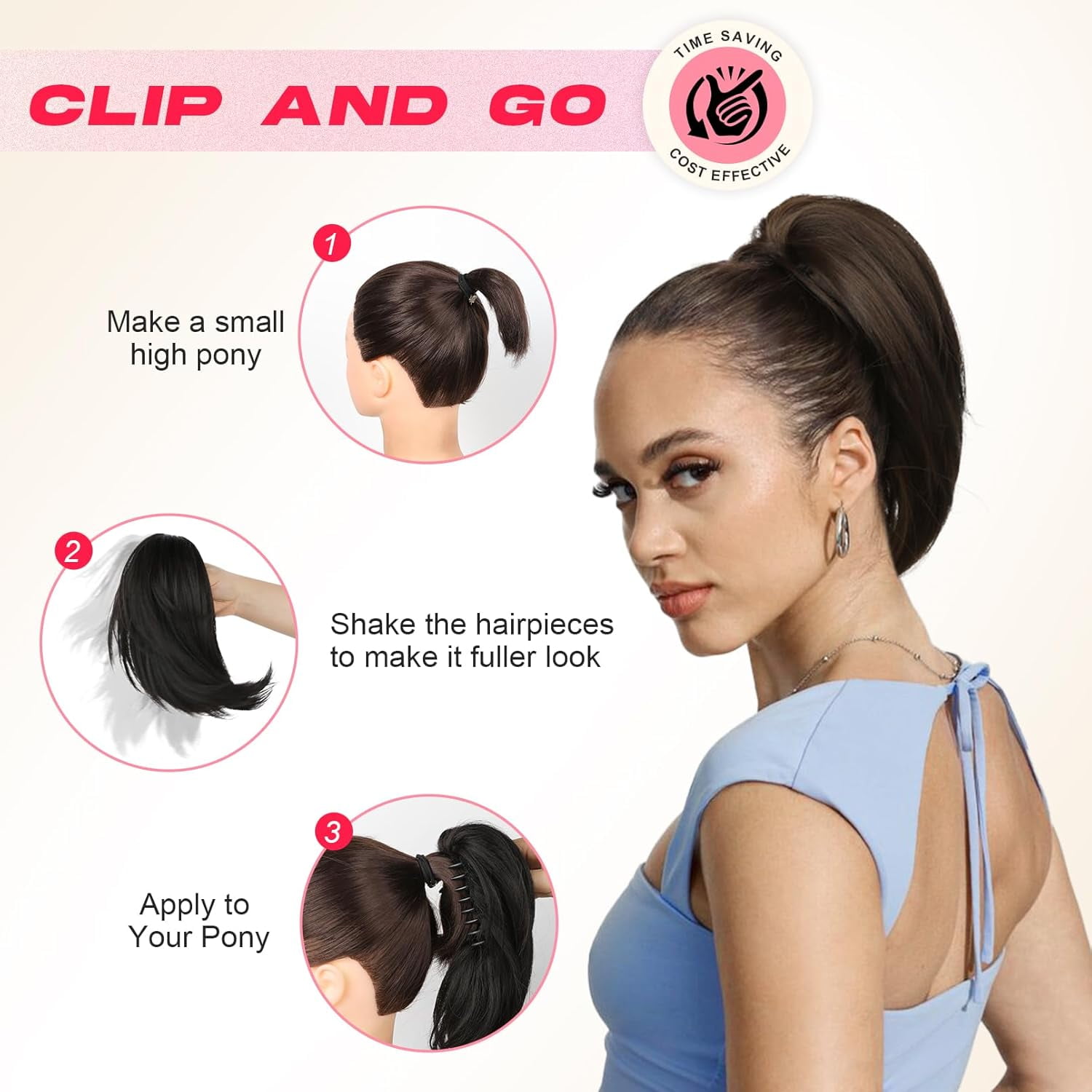 Ponytail Extension, 10" Short Claw Clip in Ponytail Hair Extensions Messy Bun Hair Piece Natural Soft Synthetic Straight Pony Tail Hair Pieces for Women