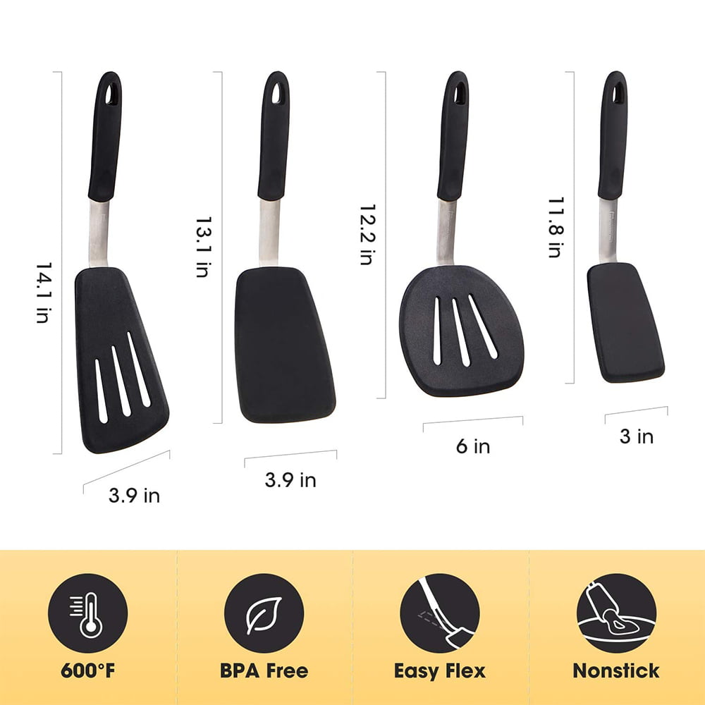 2 Pack Flexible Silicone Spatula Turner, 600°F Heat Resistant Silicone  Spatula Set for Nonstick Cookware, Kitchen Silicone Cooking Utensil Set for  Egg