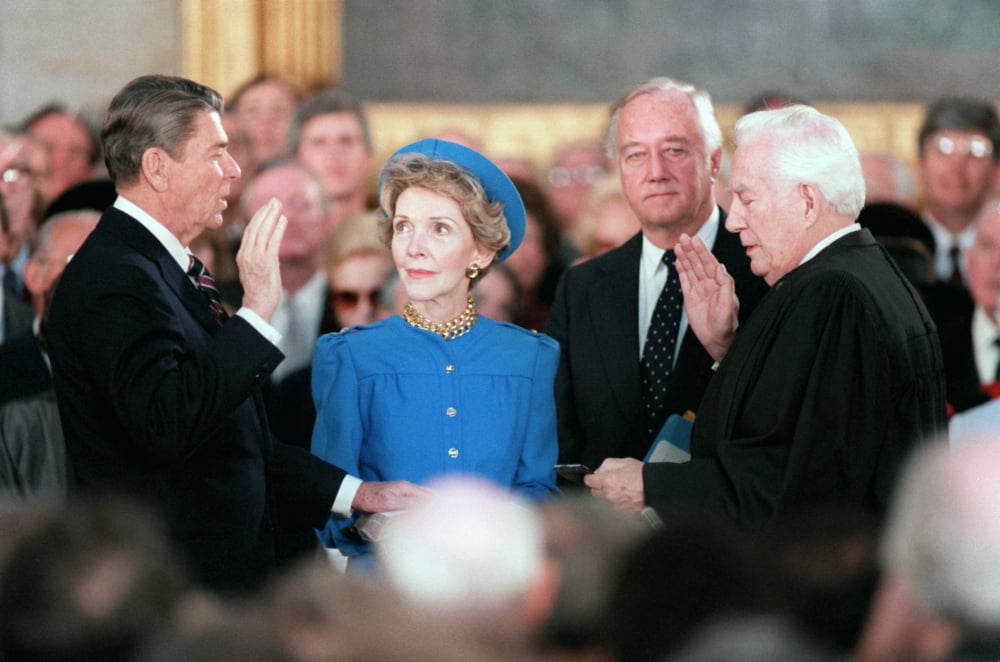 President Reagan Taking The Oath Of Office In The Capitol Rotunda While
