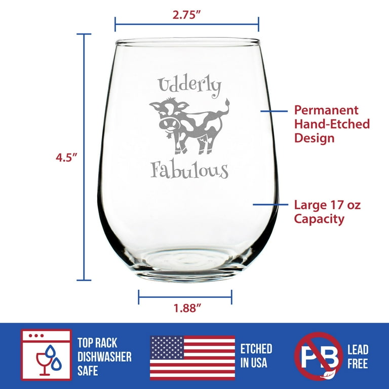 Udderly Fabulous Stemless Wine Glass - Funny Cute Cow Gifts for Women - Fun  Cow Themed Decor - Large