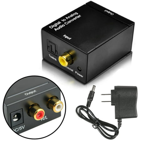 Digital Optical Toslink Coax to Analog RCA (Coaxial) L/R Audio Converter Adapter, with 5V DC US Power (Best Digital To Analog Converter)