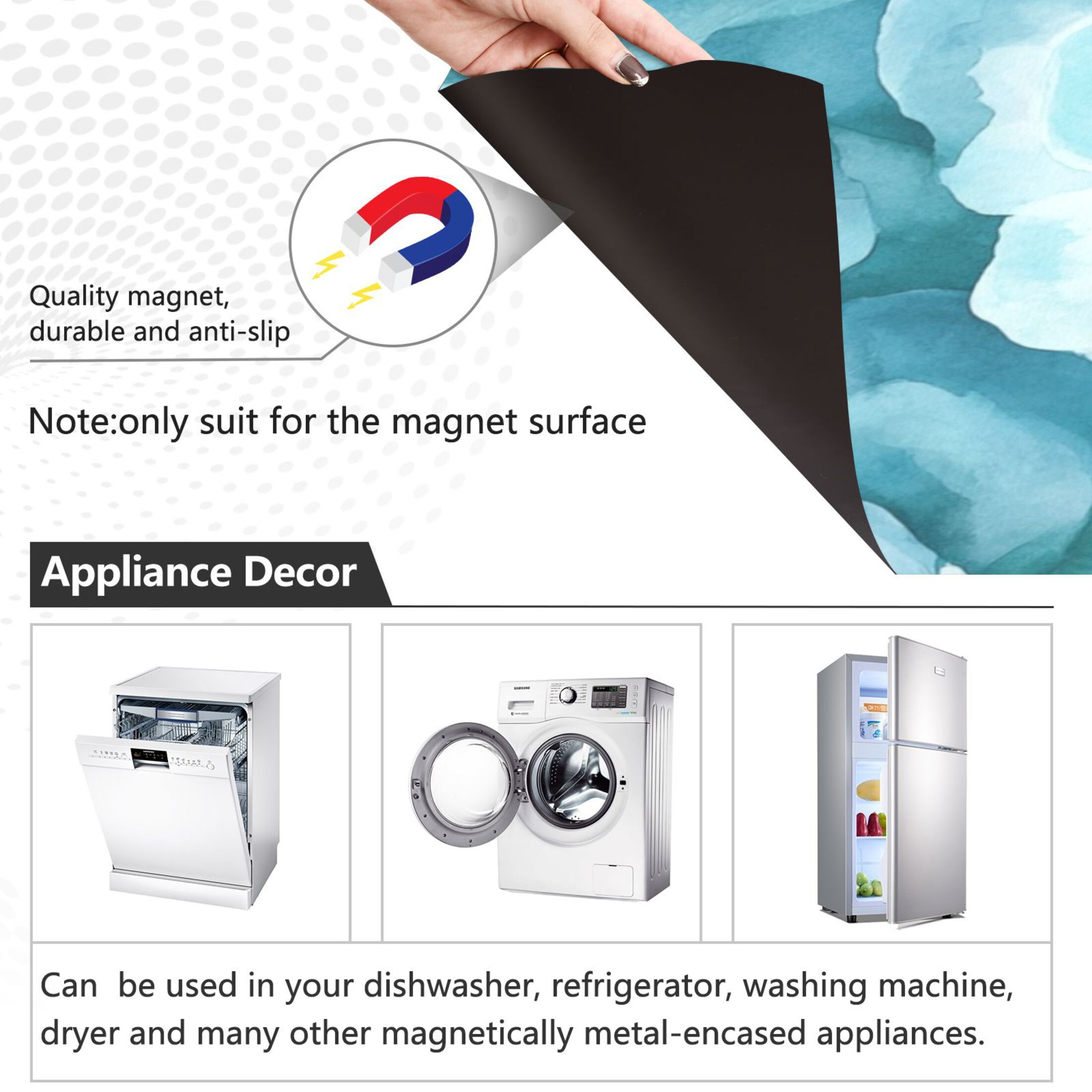 Dishwasher Magnetic Sticker 23x26 Inch Refrigerator Magnetic Sticker Washing Machine Magnetic Sticker Kitchen Panel Magnetic Sticker Home Decor Turquoise Roses Seamless
