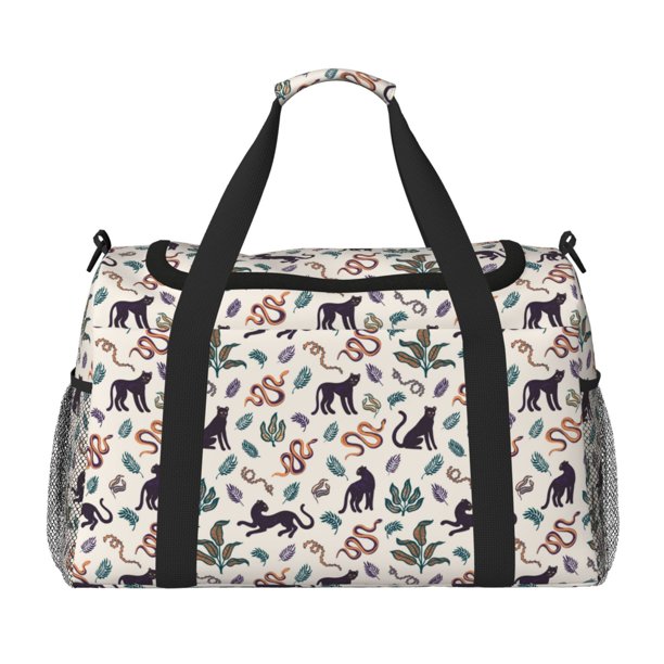 Balery Black Cat And Snake Bolsa de Gimnasio para Mujeres, Bolsa de Viaje con Bolsillo Húmedo, Bolsa de Fin de Semana para Mujeres, Bolsa de Viaje Resistente al Agua