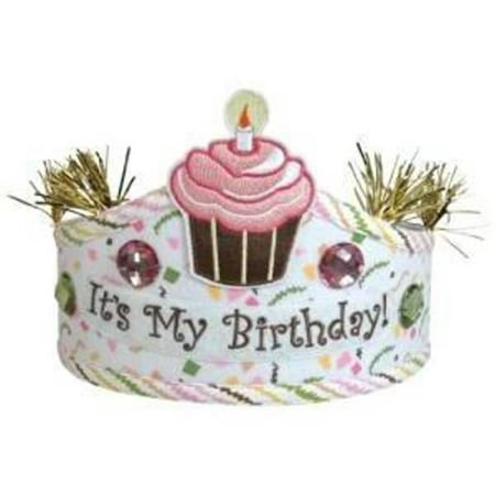 Stephan Baby Birthday Girl Adjustable Cupcake Crown with Glitter and Jewel Embellishments, Pink/Whi