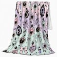 thumbnail image 2 of Pink Mint And Lavender Charm, Gothic Pastel Illustration Style for Cat Lovers And Gothic Decor Fans, Housewarming Gift with Cozy Flannel Blanket, Home Decor for Bedroom And Living Room And, 2 of 9