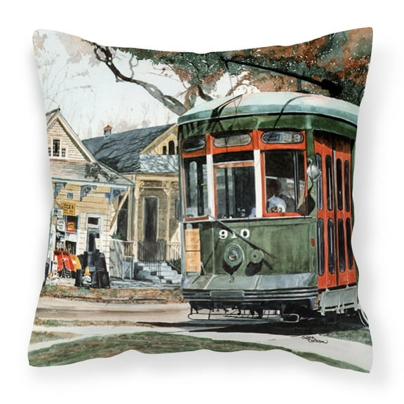 Carolines Treasures 8108PW1414  Orleans Streetcar Decorative   Canvas Fabric Pillow 14Hx14W multicolor