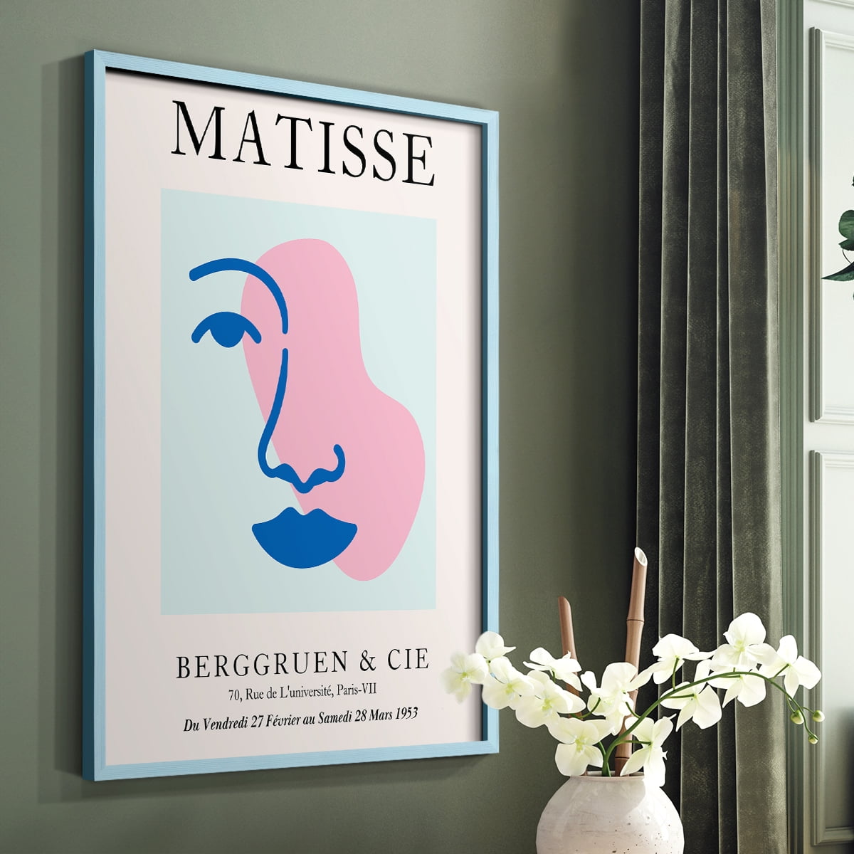 Matisse CDXCIX in Blue Solid Wood Framed Print No Nail Hanging