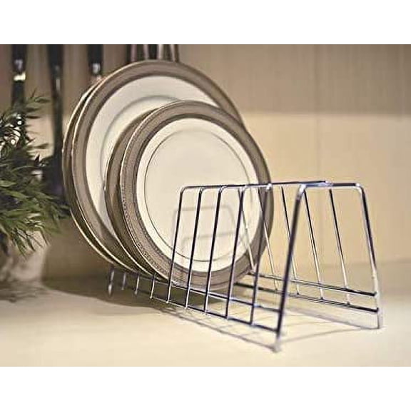 Stainless Steel 6 Slot Plate Stand/Rack/Holder for Kitchen Dish | Storage Rack Utensile Holder (Approx. 8.5 Inches), Kitchen/Table Tools Pack of 1