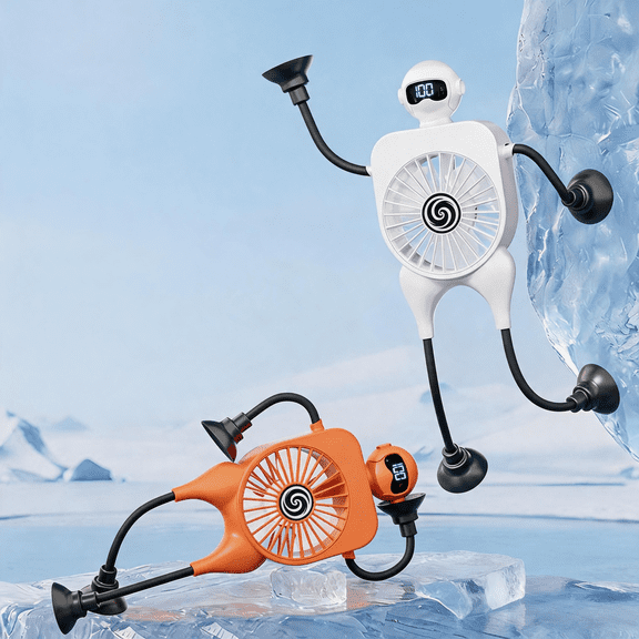 THOPBPRK Desk Fan, Personal Table Fan with StrongAirflow & Rechargeable Battery, Creative fan with FlexibleBendable 4-Legs Structure & Silicone Sucker for Bedroom Home , 1Pcs Orange