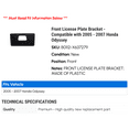 thumbnail image 2 of Front License Plate Bracket - Compatible with 2005 - 2007 Honda Odyssey 2006, 2 of 2