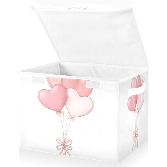 Foldable Fabric Storage Bin With Handle Collapsible Basket Box Storage With Lid Organizer Pastel Color Palette Balloon