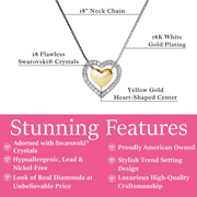 Cate & Chloe Susan 18k White Gold Plated Women's Necklace with Yellow Gold Heart, Swarovski Crystals