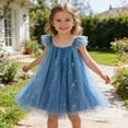 thumbnail image 2 of FINALGANG Girls Kids Sequin Tulle Dress Ruffle Spaghetti Straps Square Neck Flowy Skirt Princess Party Dress For Party Daily Wear Blue 7-8 Years, 2 of 9