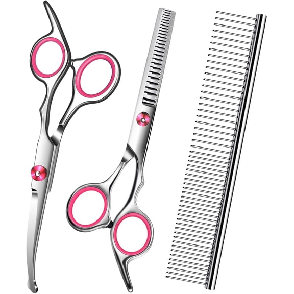 with Safety Round Tip,Pet  Kit, Shears for ,Incude Thinning,Curved  and Comb for dogs, cats.Suitable for The Right Hand