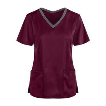 

Solid Color Working Uniform Lady Sleeve Workers Care Pocket V Neck Tops Women s Short Women s Blouse Scrubs Top Working Uniform Nurses