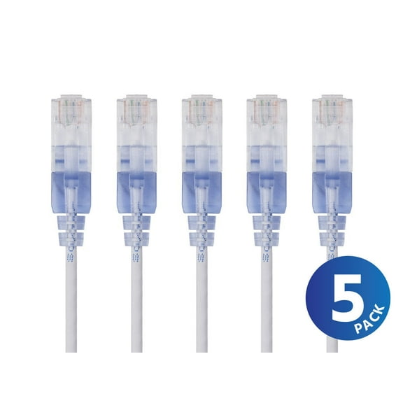 Monoprice Cat6A Ethernet Network Patch Cable - 25 Feet - White | 5-Pack, 10G - SlimRun Series