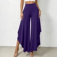 thumbnail image 2 of Tqcoqu Women's Solid High Waist Flowy Wide Leg Pants,Layered Split Hem Pants with Side Pockets,Loose Casual Palazzo Trousers for Summer,Purple Women's S-XXXL, 2 of 6