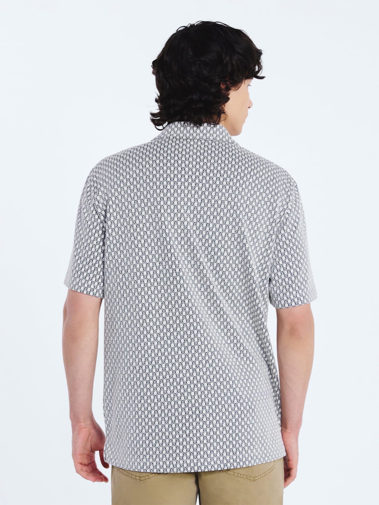 Free Assembly Men's Button Front Jacquard Shirt with Short Sleeves, Sizes S-3XL