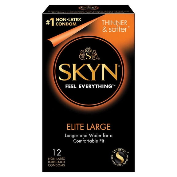 SKYN Elite Large Lubricated Ultra Thin Polyisoprene Non-Latex Condoms, 12 Count