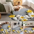 thumbnail image 5 of Round Area Rug 4 Ft, Yellow Plumeria Flower Washable Non-Slip Circle Carpet for Living Room/Bedroom, White Stones Country Floral Grey Low-Profile Crawling Mats Collection Rugs for Indoor, 5 of 8