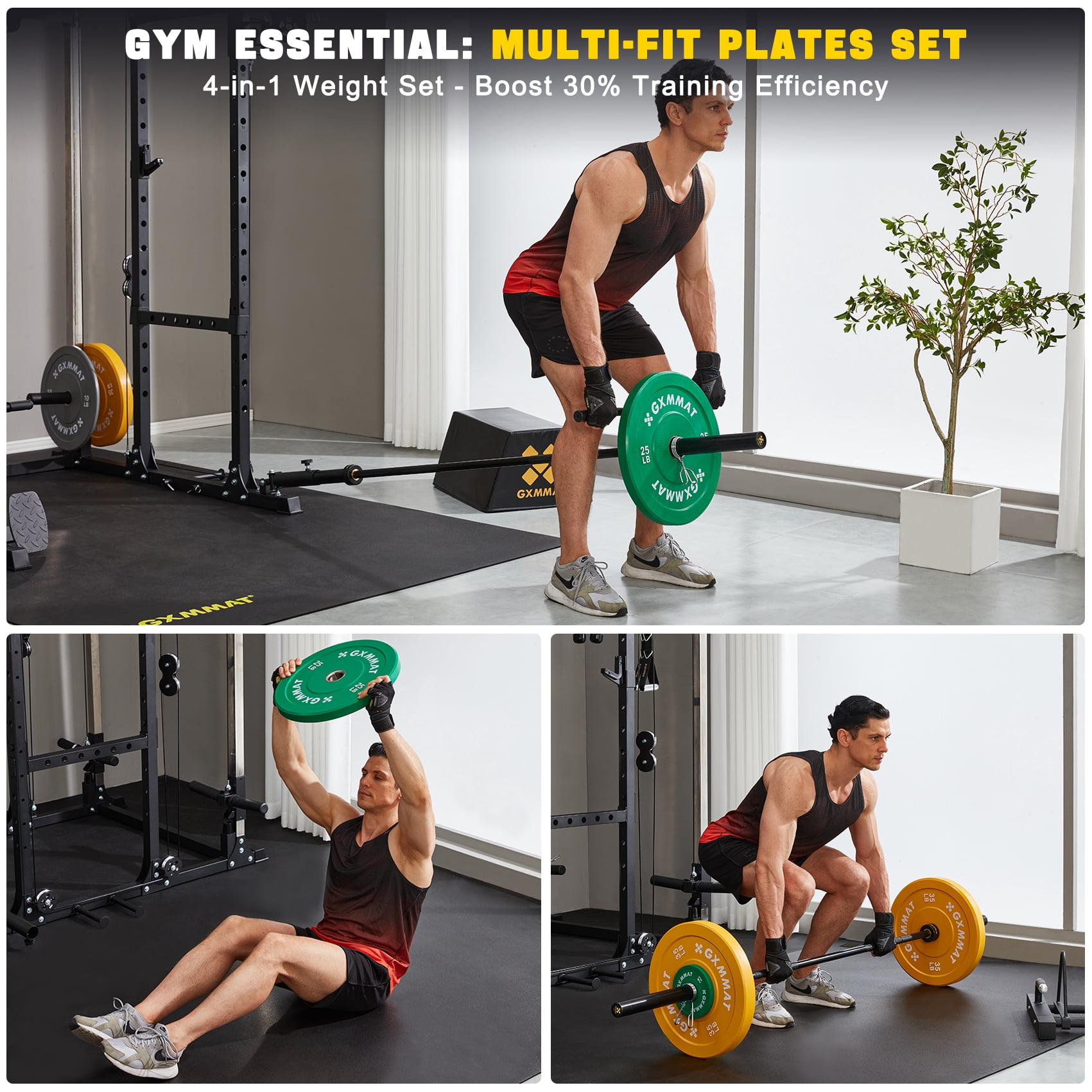 2-Inch Olympic Full Rubber Weight Plates|10/25/35/45LB High-Bounce barbell weight set(8 packs 230LBS) With Steel Insert|fit for Strength Training Weightlifting&Crossfit|Home Gym Compatible