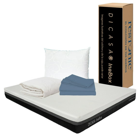 Colchón en caja Matrimonial + Sábanas + Protector de Colchón + Almohada de Osos Dicasa InaBox